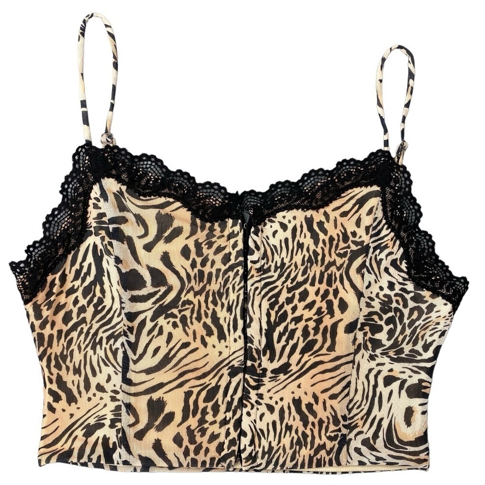 Princess Polly animal leopard print lace trim corset style lingerie top
